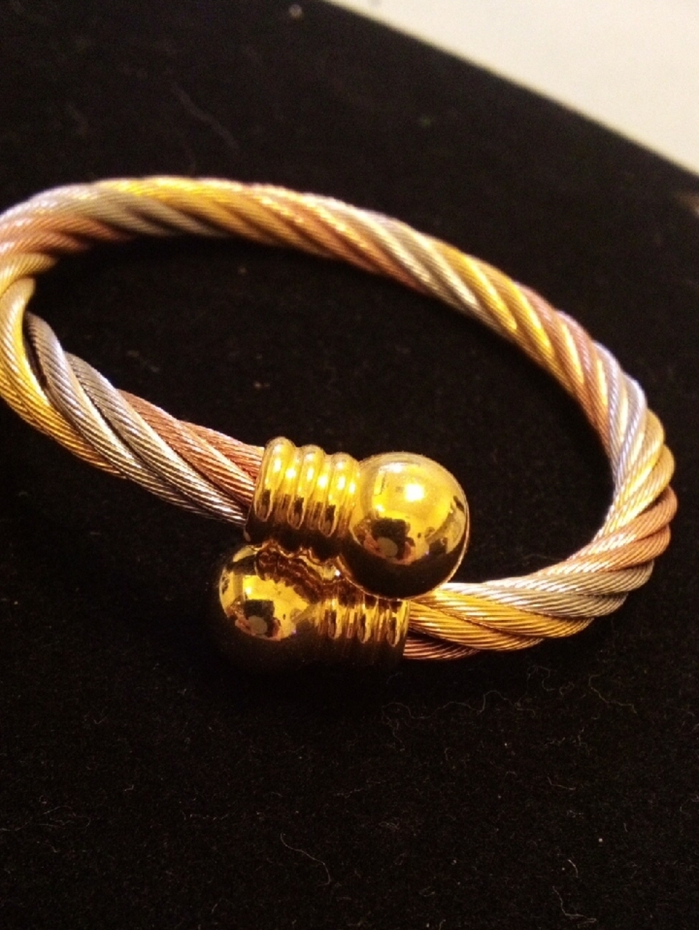 Tri-Tone Cable Cuff Bracelet in Gold, Silver & Rose - Women Jewelry